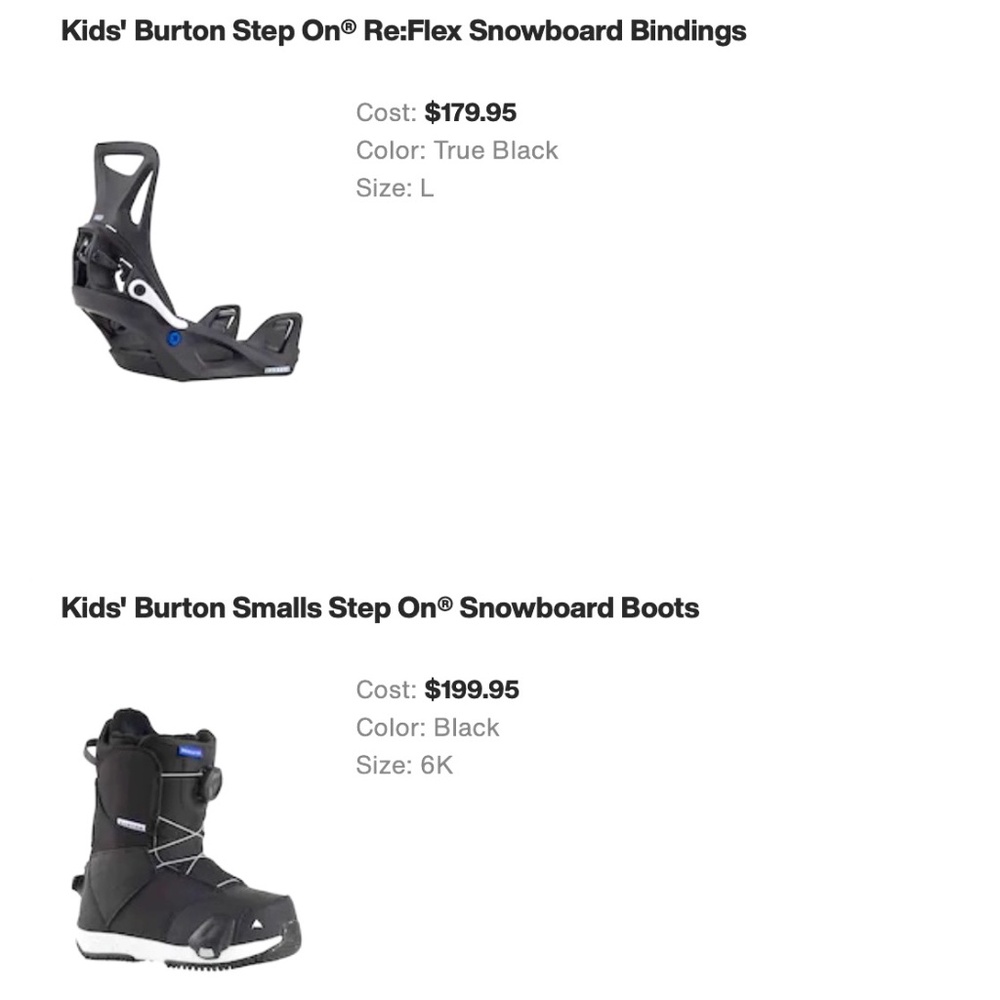 BRAND NEW IN BOX BURTON STEP IN SNOWBOARD BOOTS AND BINDINGS